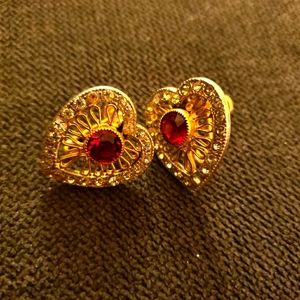 12K GF Heart Red Crystal Shaped Earrings